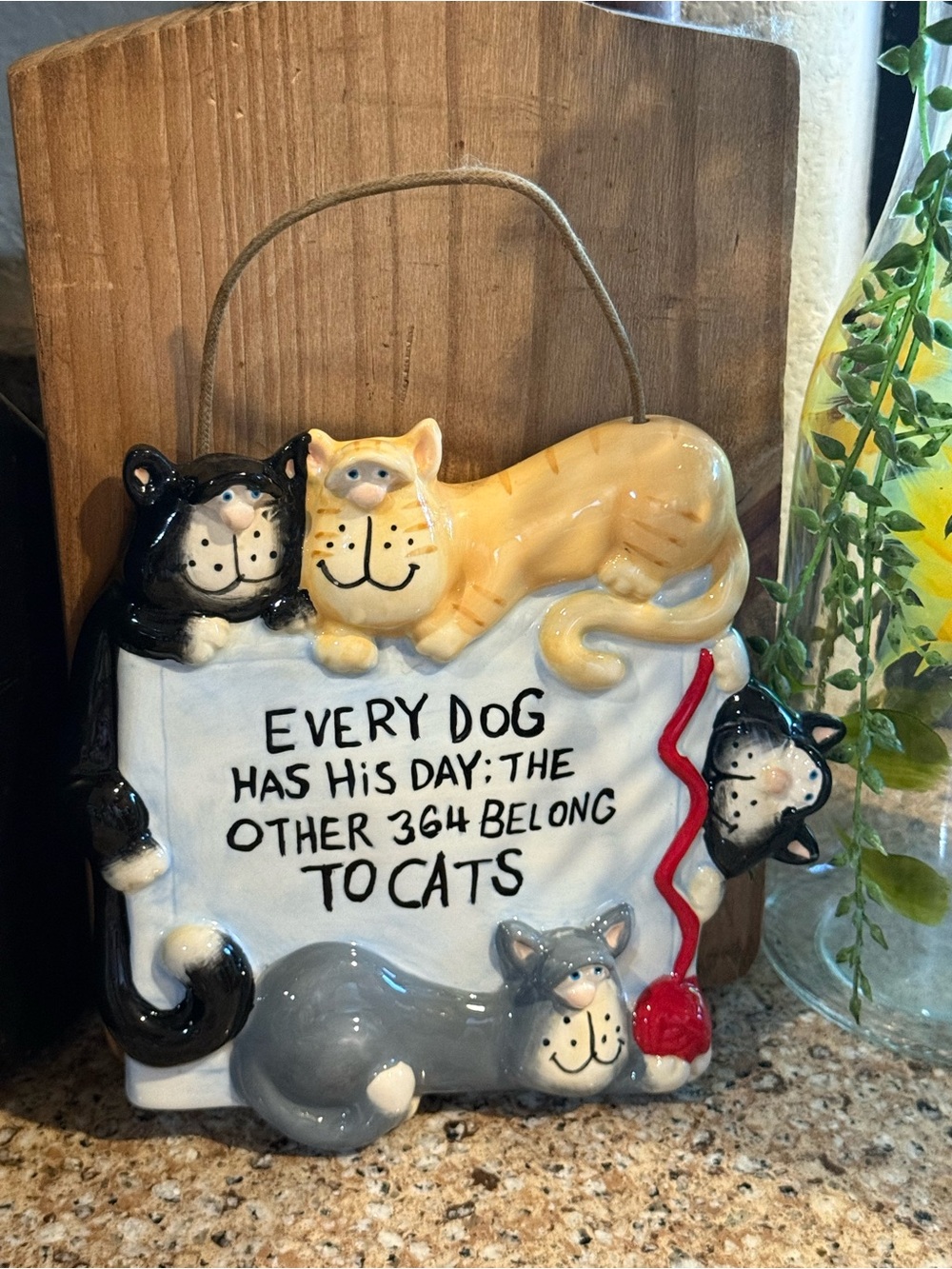 Russ Berrie Ayala Whimsical Ceramic Cat Wall Plaque
